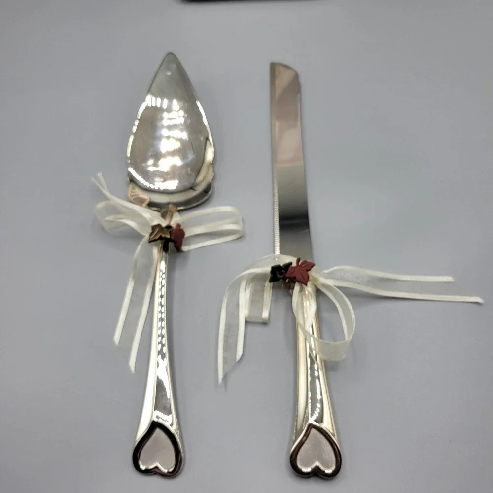 Lenox Wedding Promises 2 Piece Dessert Set Knife Server Silver Handles w/ Hearts